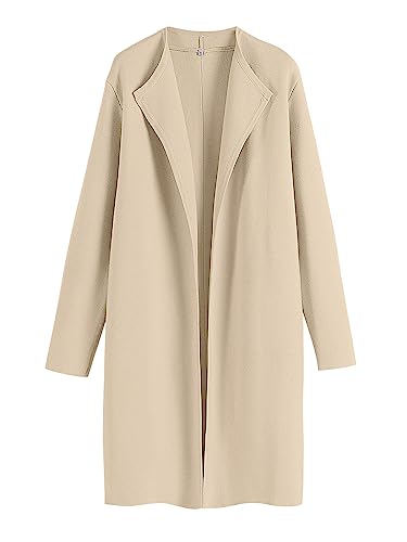 ANRABESS Women's Cardigans Sweater 2024 Casual Lapel Open Front Knit Warm Wool Coatigan Jacket Long Blazer Coat Apricot X-Large