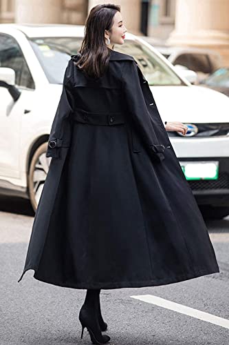 ebossy Women's Double Breasted Duster Trench Coat Slim Full Length Maxi Long Overcoat (Large, Black)