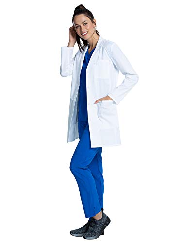 Cherokee White Lab Coat for Women with Notched Lapels with Button Closure and 3 Pockets CK452, S, White
