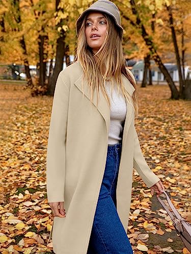 ANRABESS Women's Cardigans Sweater 2024 Casual Lapel Open Front Knit Warm Wool Coatigan Jacket Long Blazer Coat Apricot X-Large