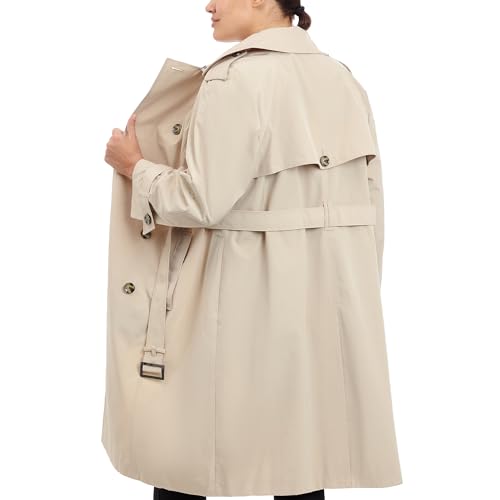 London Fog Women's Double-Breasted 3/4 Length Belted Trench Coat, Stone, XL Extra Large