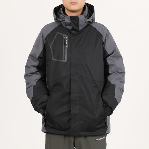 CorBuyit Men's 3 in 1 Waterproof Winter Ski Jacket - Windproof Snowboarding Jackets with Detachable Puffer Coat for Maximum Warmth and Comfort Black-Grey L
