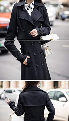 ebossy Women's Double Breasted Duster Trench Coat Slim Full Length Maxi Long Overcoat (Large, Black)