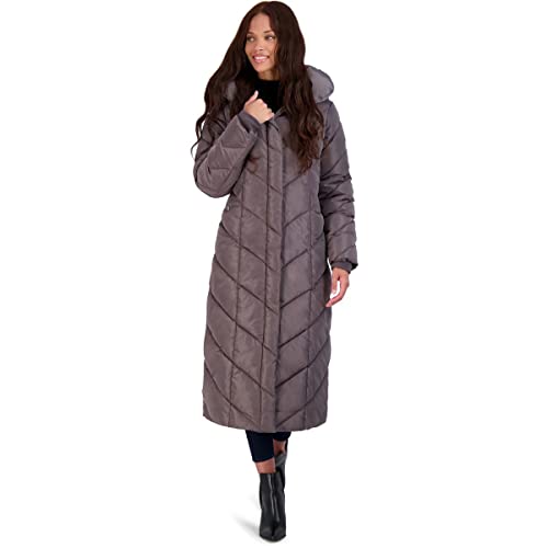 Steve Madden womens Long Chevron Maxi Puffer down alternative outerwear coats, Titanium, Medium US