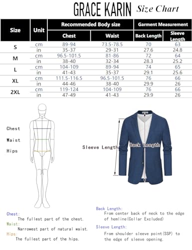 GRACE KARIN Mens Casual Sport Coats Two Button Solid Slim Fit Business Blazer Sport Coat for Dinner Dark Denim Blue XXL