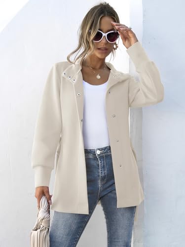 ANRABESS Women's Jacket Belted 2024 Fall Wrap Tie Trench Coat Casual Button Up Ladies Dressy Light Outerwear With Pockets Apricot X-Large