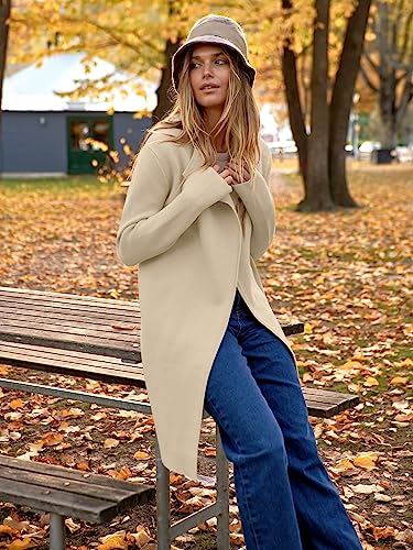 ANRABESS Women's Cardigans Sweater 2024 Casual Lapel Open Front Knit Warm Wool Coatigan Jacket Long Blazer Coat Apricot X-Large