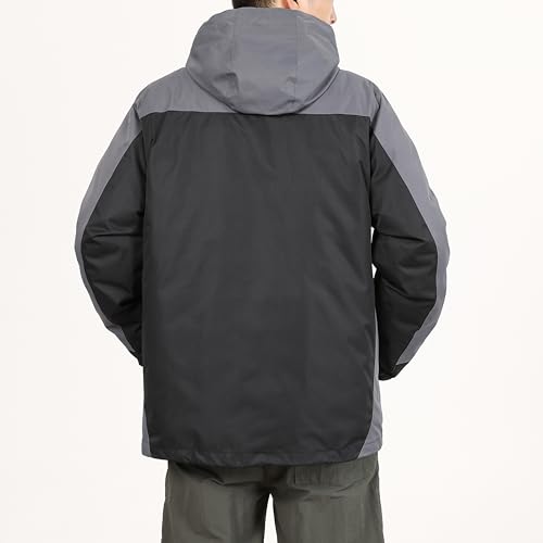 CorBuyit Men's 3 in 1 Waterproof Winter Ski Jacket - Windproof Snowboarding Jackets with Detachable Puffer Coat for Maximum Warmth and Comfort Black-Grey L