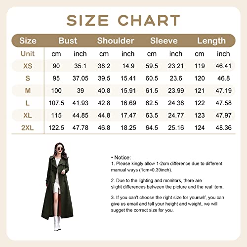ebossy Women's Double Breasted Duster Trench Coat Slim Full Length Maxi Long Overcoat (Large, Black)