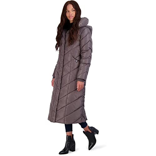 Steve Madden womens Long Chevron Maxi Puffer down alternative outerwear coats, Titanium, Medium US