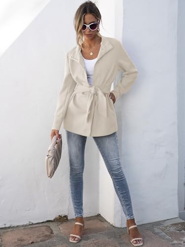 ANRABESS Women's Jacket Belted 2024 Fall Wrap Tie Trench Coat Casual Button Up Ladies Dressy Light Outerwear With Pockets Apricot X-Large