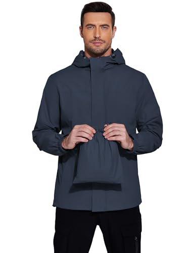 COOFANDY Rain Jackets For Men Waterproof Packable Travel Rain Jacket All-Round Windbreaker Rain Coat With Zipper Pockets