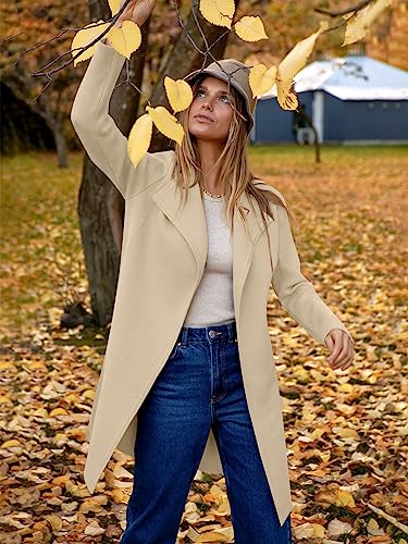 ANRABESS Women's Cardigans Sweater 2024 Casual Lapel Open Front Knit Warm Wool Coatigan Jacket Long Blazer Coat Apricot X-Large