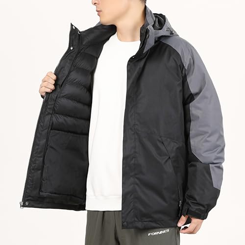 CorBuyit Men's 3 in 1 Waterproof Winter Ski Jacket - Windproof Snowboarding Jackets with Detachable Puffer Coat for Maximum Warmth and Comfort Black-Grey L