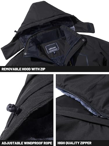 TACVASEN Winter Jacket for Men Fleece Jacket Ski Coat Snowboarding Warm Jacket Winter Parka for Men Hooded Waterproof Rain Coat Tactical Jacket