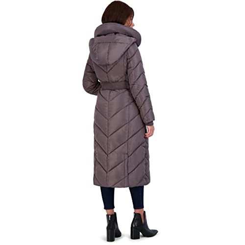 Steve Madden womens Long Chevron Maxi Puffer down alternative outerwear coats, Titanium, Medium US
