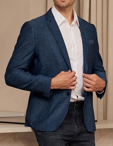 GRACE KARIN Mens Casual Sport Coats Two Button Solid Slim Fit Business Blazer Sport Coat for Dinner Dark Denim Blue XXL