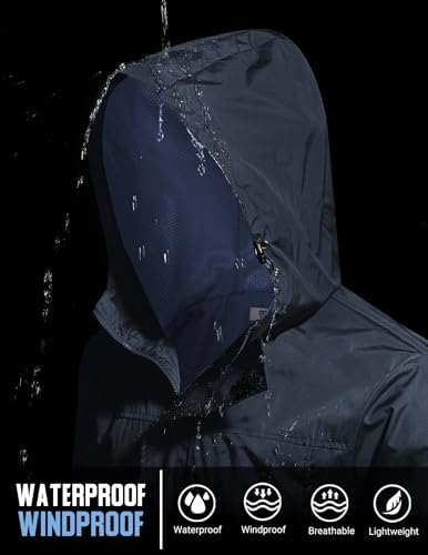 COOFANDY Rain Jackets For Men Waterproof Packable Travel Rain Jacket All-Round Windbreaker Rain Coat With Zipper Pockets