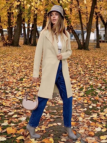 ANRABESS Women's Cardigans Sweater 2024 Casual Lapel Open Front Knit Warm Wool Coatigan Jacket Long Blazer Coat Apricot X-Large