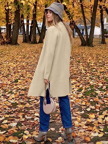 ANRABESS Women's Cardigans Sweater 2024 Casual Lapel Open Front Knit Warm Wool Coatigan Jacket Long Blazer Coat Apricot X-Large
