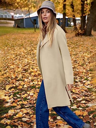 ANRABESS Women's Cardigans Sweater 2024 Casual Lapel Open Front Knit Warm Wool Coatigan Jacket Long Blazer Coat Apricot X-Large