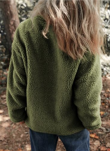 Dokotoo Womens Fleece Shacket Jackets Cute Warm Fall Winter Coats for Women Loose Fit Stand Neck Full Zipper Up Teddy Sherpa Jacket Coats Solid Comfy Soft Outerwear with Pockets Green XL
