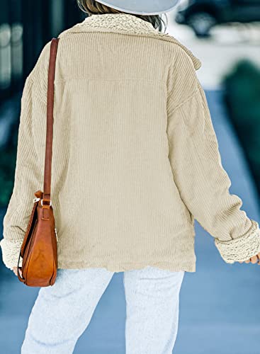 Dokotoo 2023 Fashion Trucker Shacket Jacket for Women Thick Sherpa Lined Fleece Fur Collar Button Down Long sleeve Outwear Winter Fall Warm Coat with Pocket Apricot M