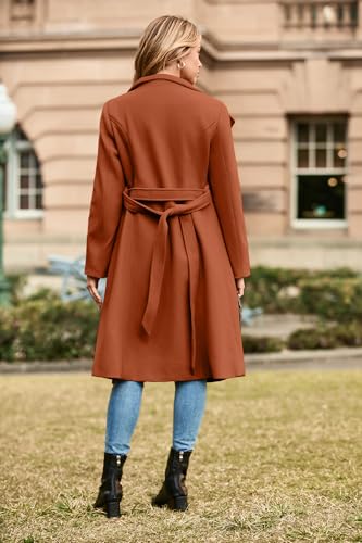 GRACE KARIN Womens Trench Peacoat 2024 Fall Winter Notch Lapel Single Breasted Belted Midi Long Peacoat with Pockets Caramel XL