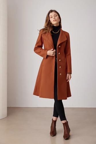 GRACE KARIN Womens Trench Peacoat 2024 Fall Winter Notch Lapel Single Breasted Belted Midi Long Peacoat with Pockets Caramel XL