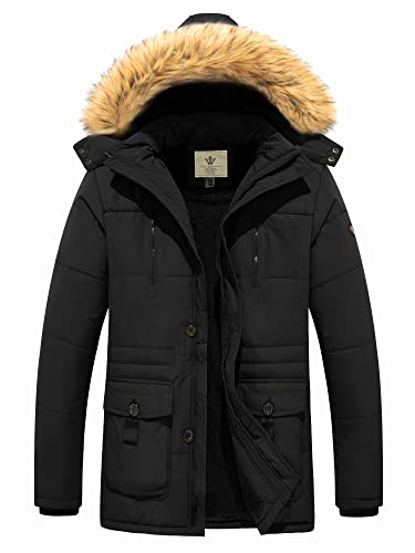 WenVen Men's Winter Coat Puffer Parka Jacket with Fur Hood (Black, 3XL)