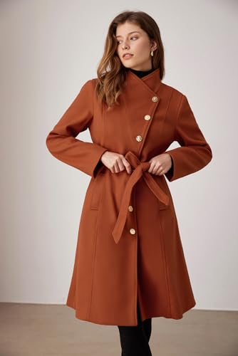GRACE KARIN Womens Trench Peacoat 2024 Fall Winter Notch Lapel Single Breasted Belted Midi Long Peacoat with Pockets Caramel XL