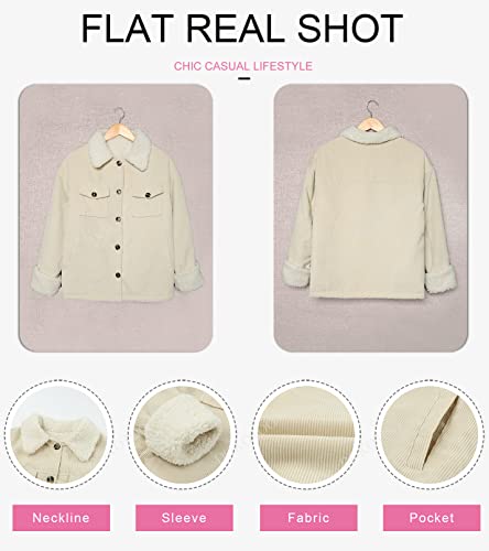 Dokotoo 2023 Fashion Trucker Shacket Jacket for Women Thick Sherpa Lined Fleece Fur Collar Button Down Long sleeve Outwear Winter Fall Warm Coat with Pocket Apricot M
