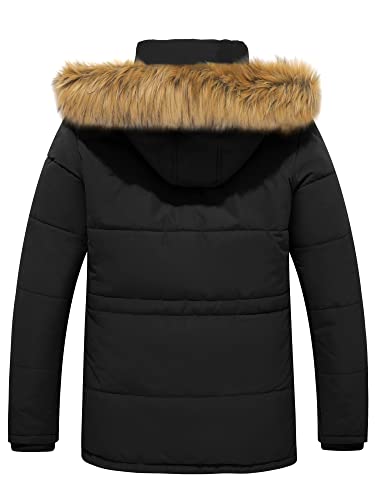 WenVen Men's Winter Coat Puffer Parka Jacket with Fur Hood (Black, 3XL)