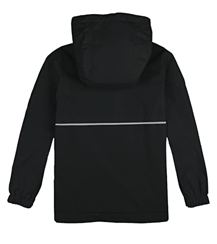 UMMTOM Boys Rain Jackets Lightweight Waterproof Hooded fleece Raincoats Windbreakers for Kids(8-9Y,Black Dark)