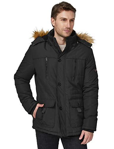 WenVen Men's Winter Coat Puffer Parka Jacket with Fur Hood (Black, 3XL)