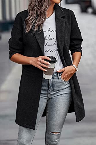 PRETTYGARDEN Women's 2024 Plaid Shacket Jacket Casual Button Wool Blend Winter Tartan Trench Coat With Pockets (Solid Black,X-Large)