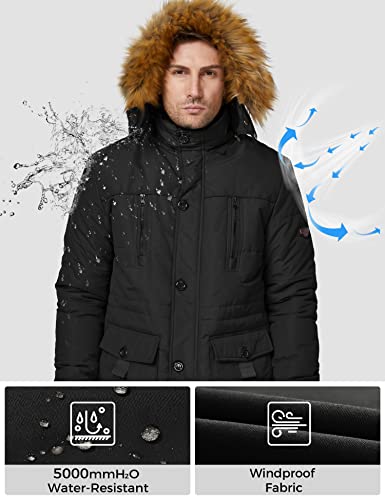 WenVen Men's Winter Coat Puffer Parka Jacket with Fur Hood (Black, 3XL)