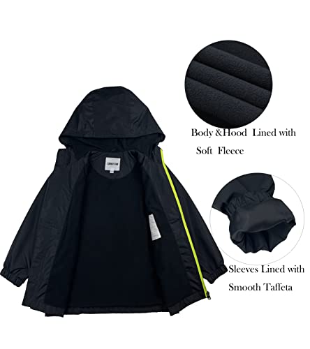 UMMTOM Boys Rain Jackets Lightweight Waterproof Hooded fleece Raincoats Windbreakers for Kids(8-9Y,Black Dark)