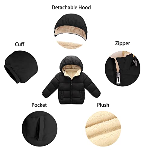 Toddler Baby Hooded Down Jacket Boys Girls Kids Thicken Warm Winter Coat Outerwear 2-3t Black