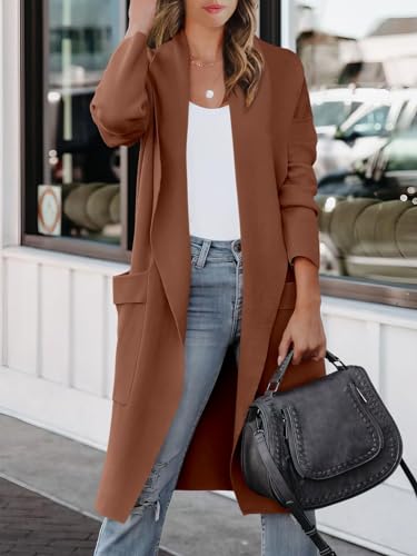 ANRABESS Women's Long Cardigan Sweater 2024 Fall Fashion Casual Oversized Knit Open Front Coatigan Jacket Coat Trendy Outfits Orange Brown Medium