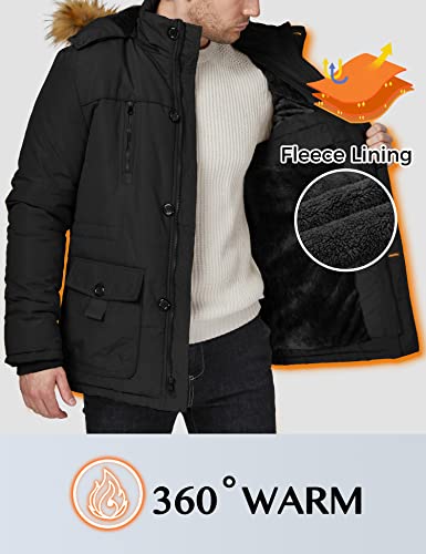 WenVen Men's Winter Coat Puffer Parka Jacket with Fur Hood (Black, 3XL)