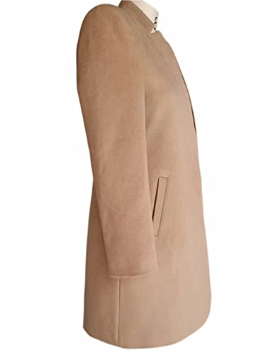 Kwoki Women's Stand Collar Open Front Pea Coat Casual Winter Warm Mid Long Blazer Trench Coats Overcoat Outerwear 0181-KhakiX1-S