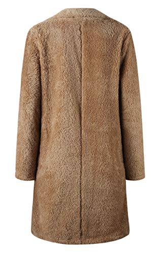 Angashion Women's Fuzzy Fleece Lapel Open Front Long Cardigan Coat Faux Fur Warm Winter Outwear Jackets Dark Camel S