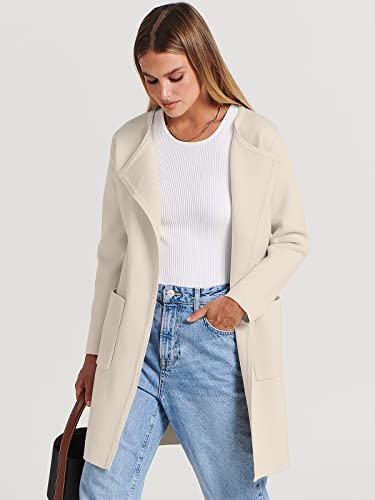 ANRABESS Women's Open Front Knit Lightweight Cardigan Casual Long Coatigan Sweater Lady Jacket Coat 2024 Fall Outerwear Beige Small