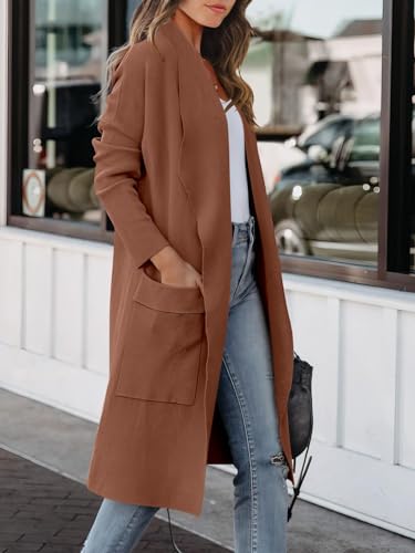 ANRABESS Women's Long Cardigan Sweater 2024 Fall Fashion Casual Oversized Knit Open Front Coatigan Jacket Coat Trendy Outfits Orange Brown Medium