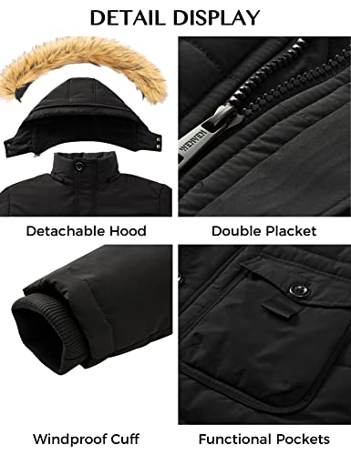 WenVen Men's Winter Coat Puffer Parka Jacket with Fur Hood (Black, 3XL)