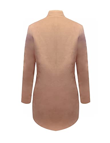 Kwoki Women's Stand Collar Open Front Pea Coat Casual Winter Warm Mid Long Blazer Trench Coats Overcoat Outerwear 0181-KhakiX1-S