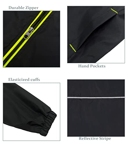 UMMTOM Boys Rain Jackets Lightweight Waterproof Hooded fleece Raincoats Windbreakers for Kids(8-9Y,Black Dark)