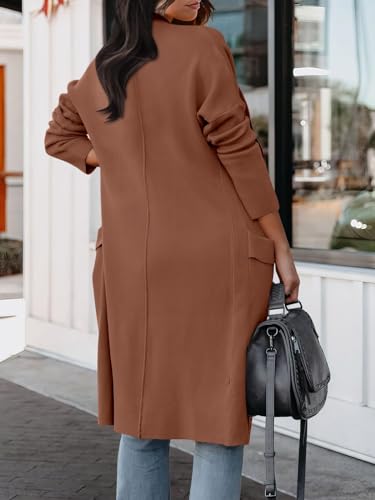ANRABESS Women's Long Cardigan Sweater 2024 Fall Fashion Casual Oversized Knit Open Front Coatigan Jacket Coat Trendy Outfits Orange Brown Medium