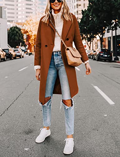 Hooever Women's Winter Wool Coat Casual Notch Lapel Single-Breasted Peacoat(aramel-M)